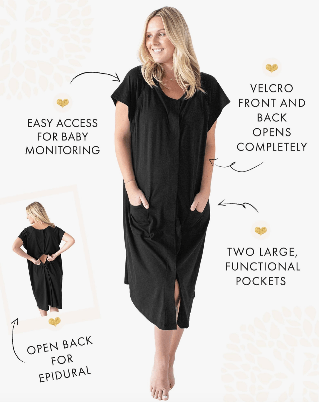 3 In 1 Universal Labor, Delivery & Nursing Gown Pregnancy Maple & Co. Boutique