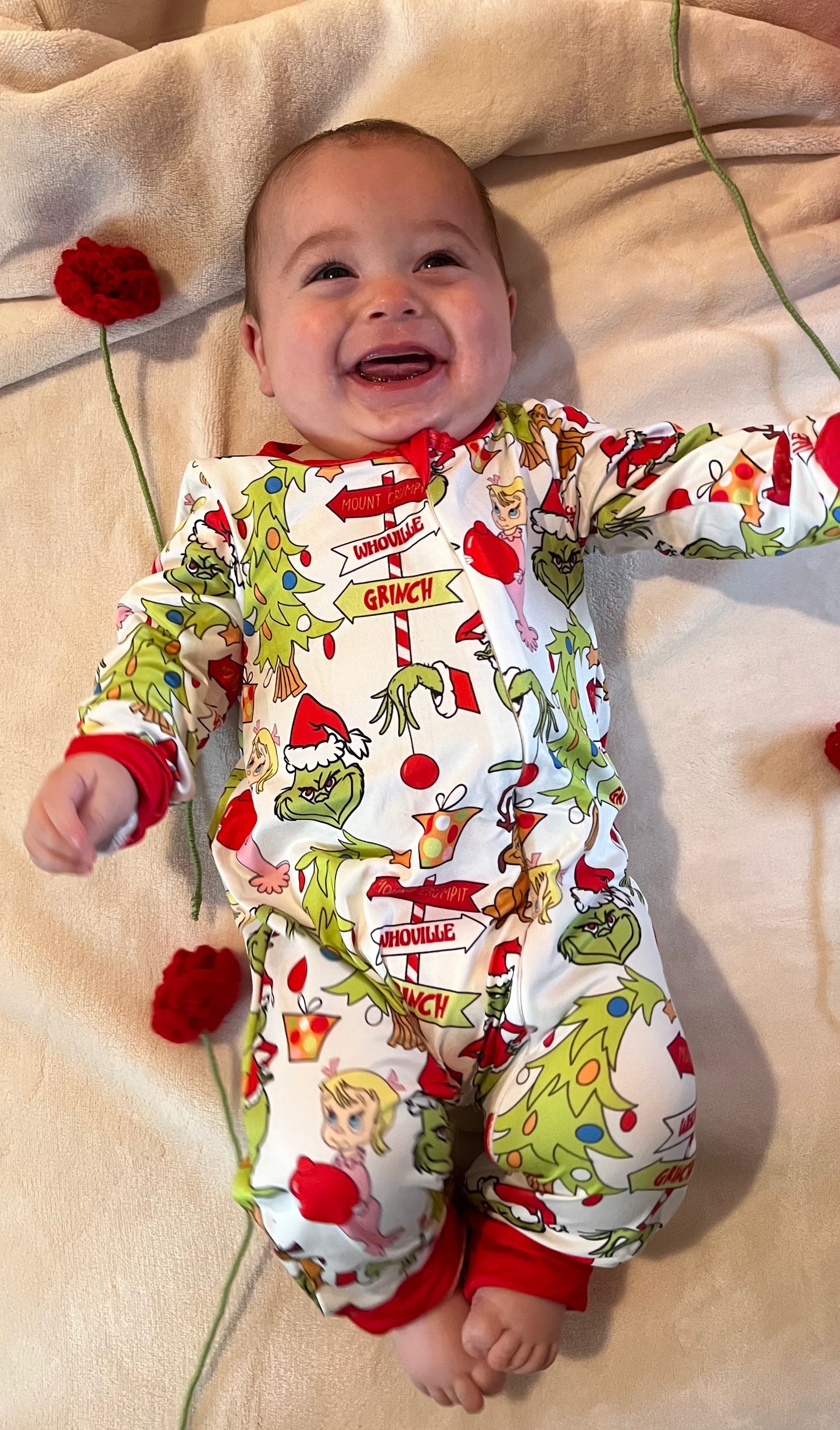 Christmas Grinch Romper Baby Onesie Maple & Co. Boutique