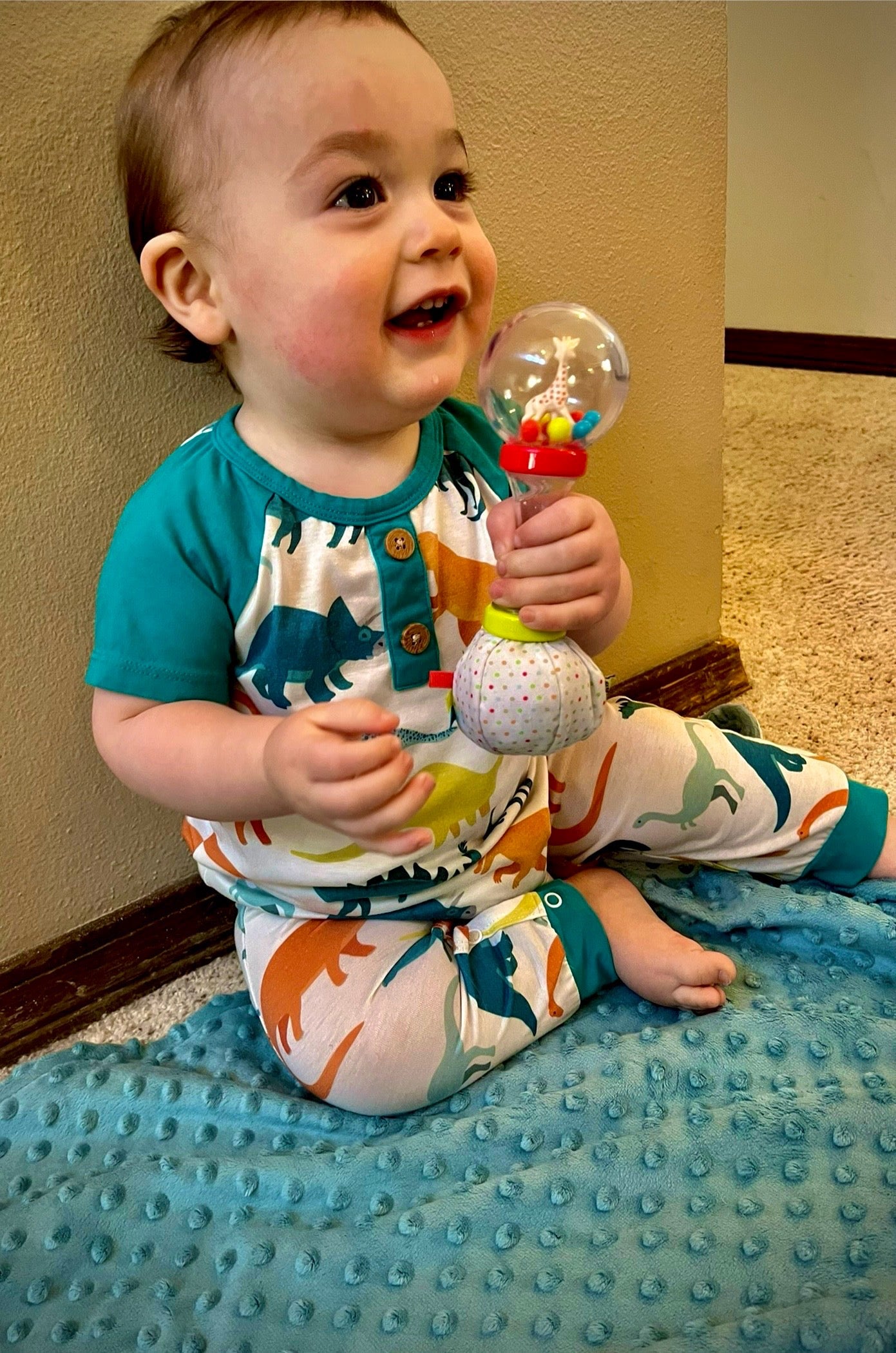 Dinosaur Print Short-Sleeve Jumpsuit Baby Clothes Maple & Co. Boutique