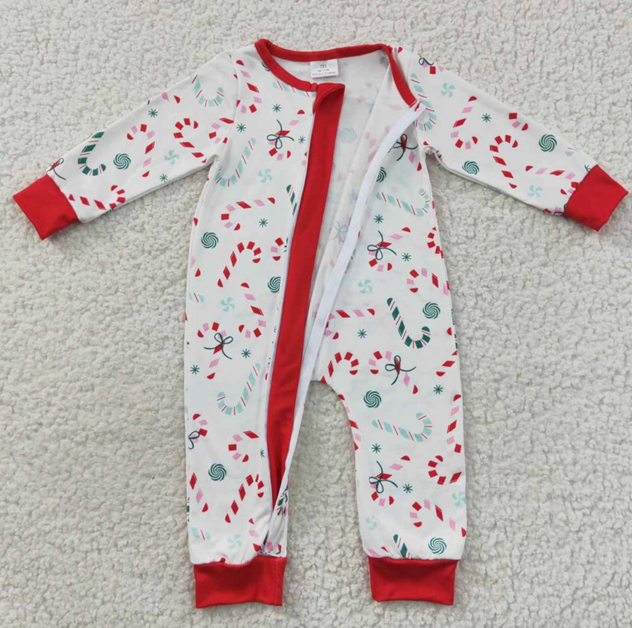 Candy Cane Christmas Romper Baby Onesie Maple & Co. Boutique