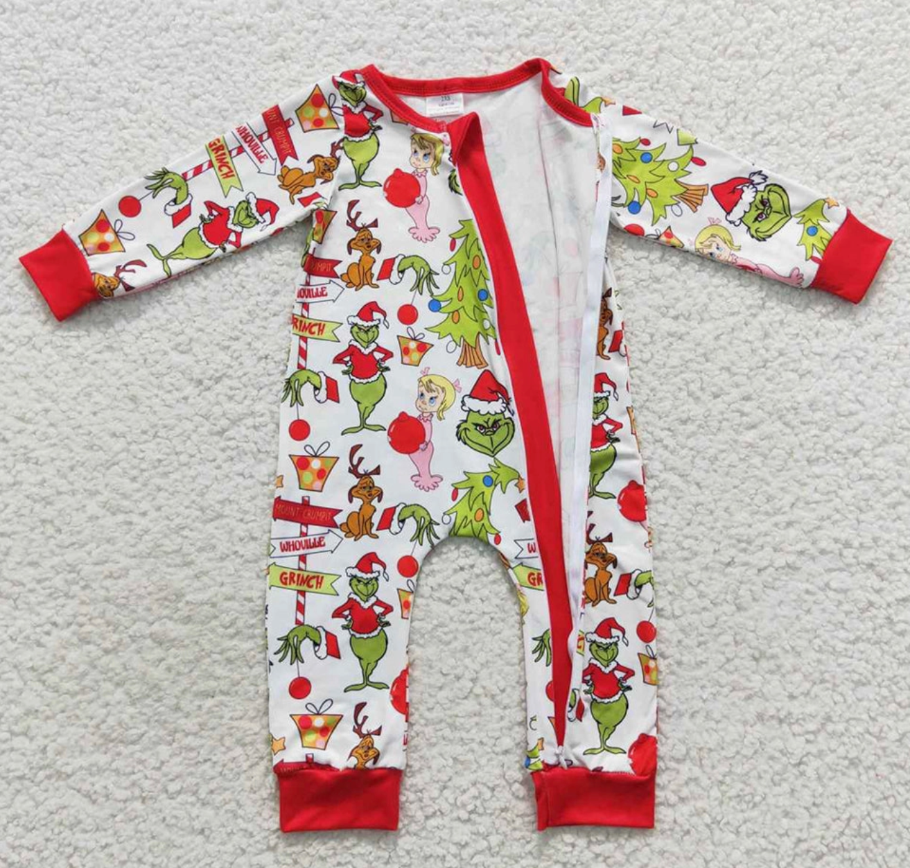 Christmas Grinch Romper Baby Onesie Maple & Co. Boutique