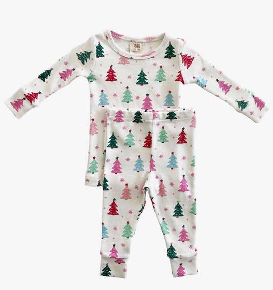 Christmas Trees 2-Piece Set (Pink) Kids pajamas Maple & Co. Boutique 2T