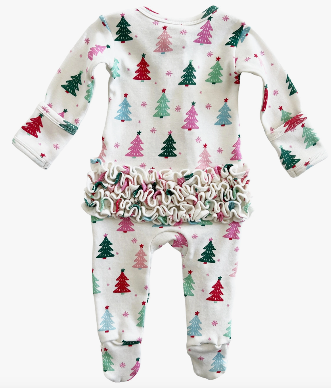 Christmas Trees Frill Zip Footie Baby Onesie Maple & Co. Boutique