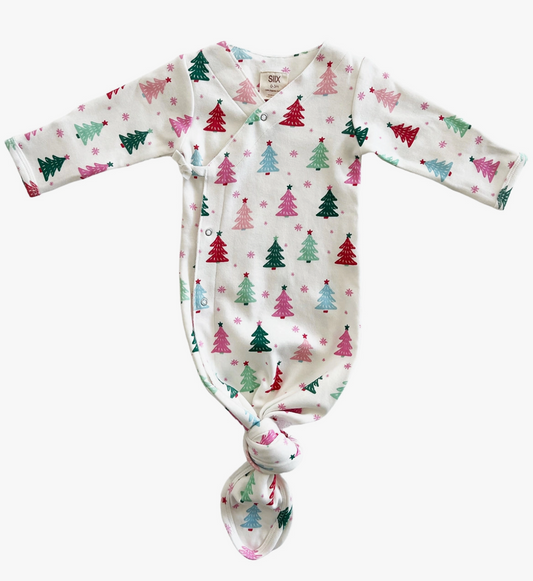 Christmas Trees Knot Gown (Pink) Baby Onesie Maple & Co. Boutique
