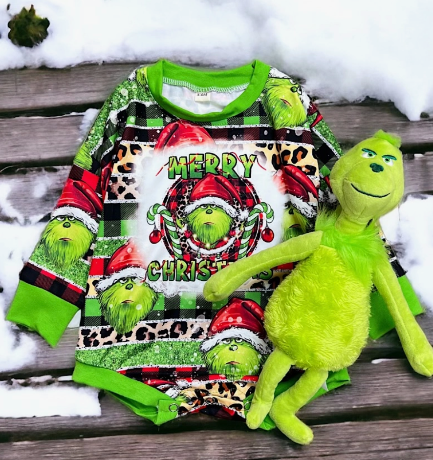 Christmas Grinch Onesie Baby Onesie Maple & Co. Boutique 0-3M