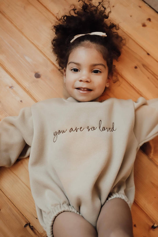 You Are So Loved Bubble Romper (Cream) Baby Onesie Maple & Co. Boutique
