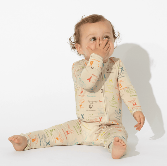 Dino ABC's Bamboo Convertible Footie Baby Onesie Maple & Co. Boutique