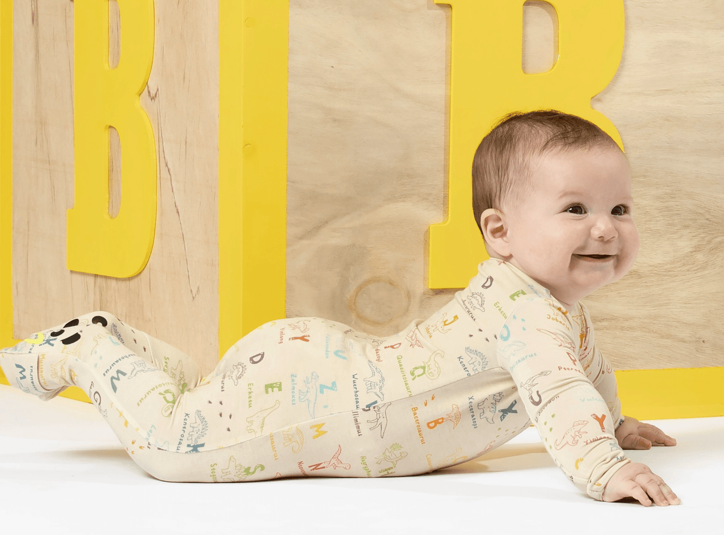 Dino ABC's Bamboo Convertible Footie Baby Onesie Maple & Co. Boutique