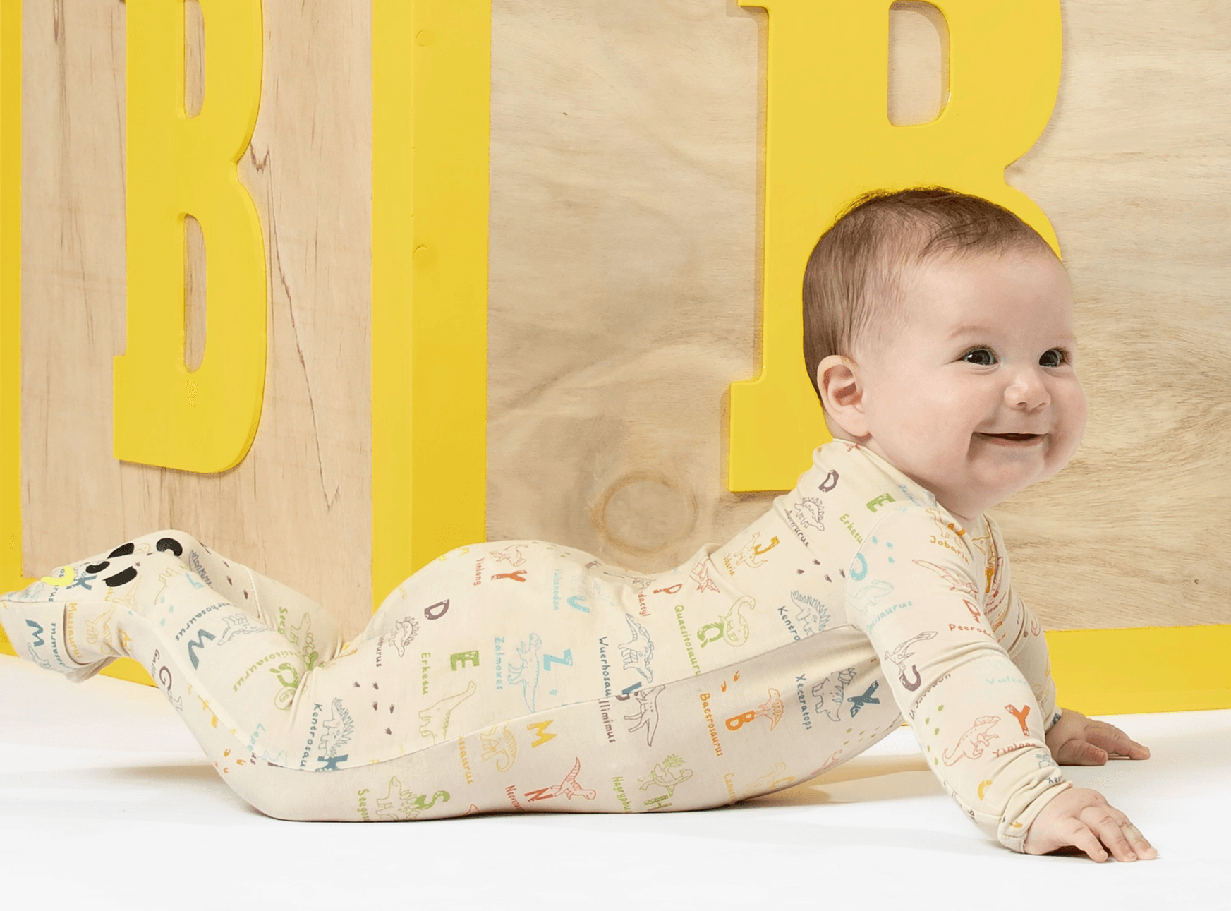 Dino ABC's Bamboo Convertible Footie Baby Onesie Maple & Co. Boutique
