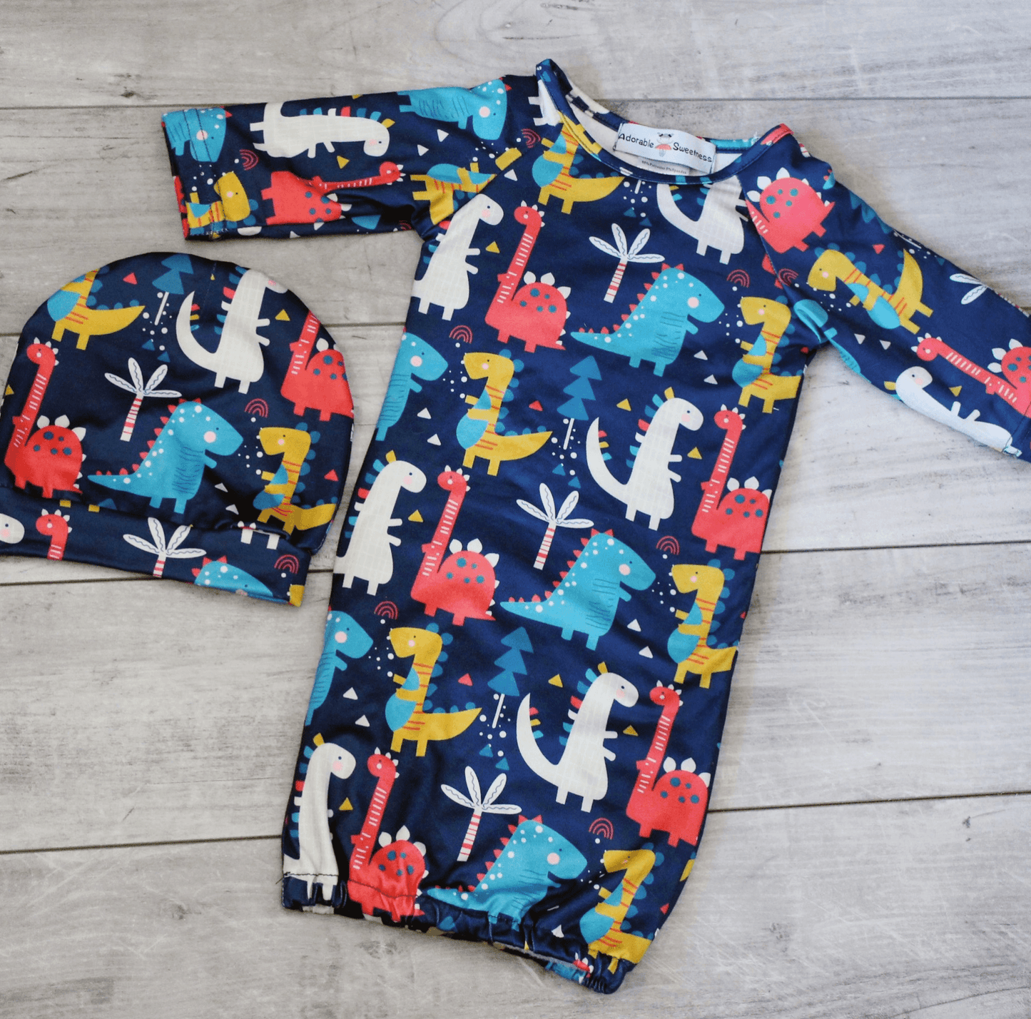 Dino Baby Gown and Hat Newborn Maple & Co. Boutique