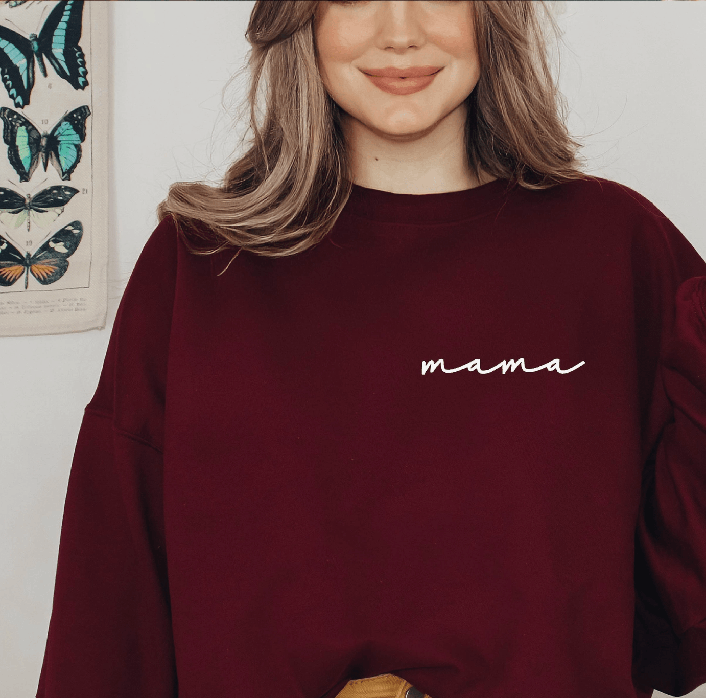 Embroidered Mama Crewneck Sweatshirt mama apparel Maple & Co. Boutique S-Maroon