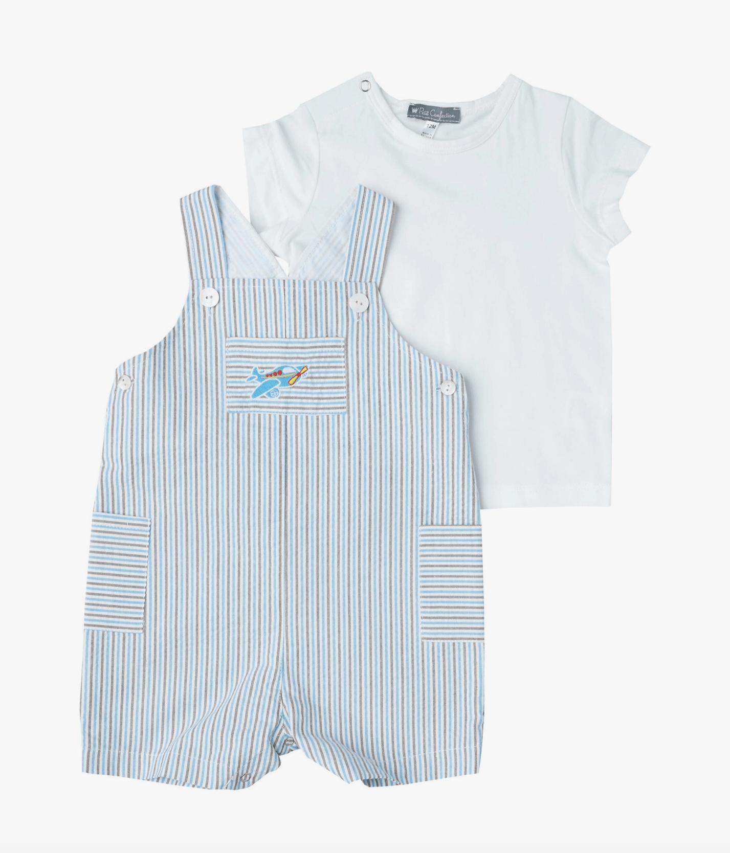 Striped Airplane Overalls + Tee Baby Clothes Maple & Co. Boutique