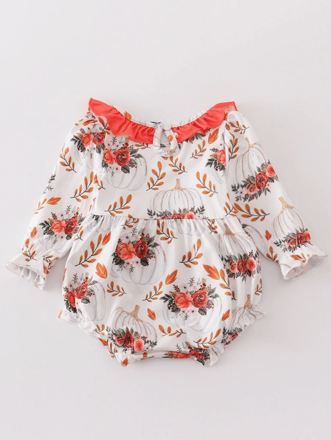 Orange Floral Print Bow Baby Romper Baby Clothes Maple & Co. Boutique