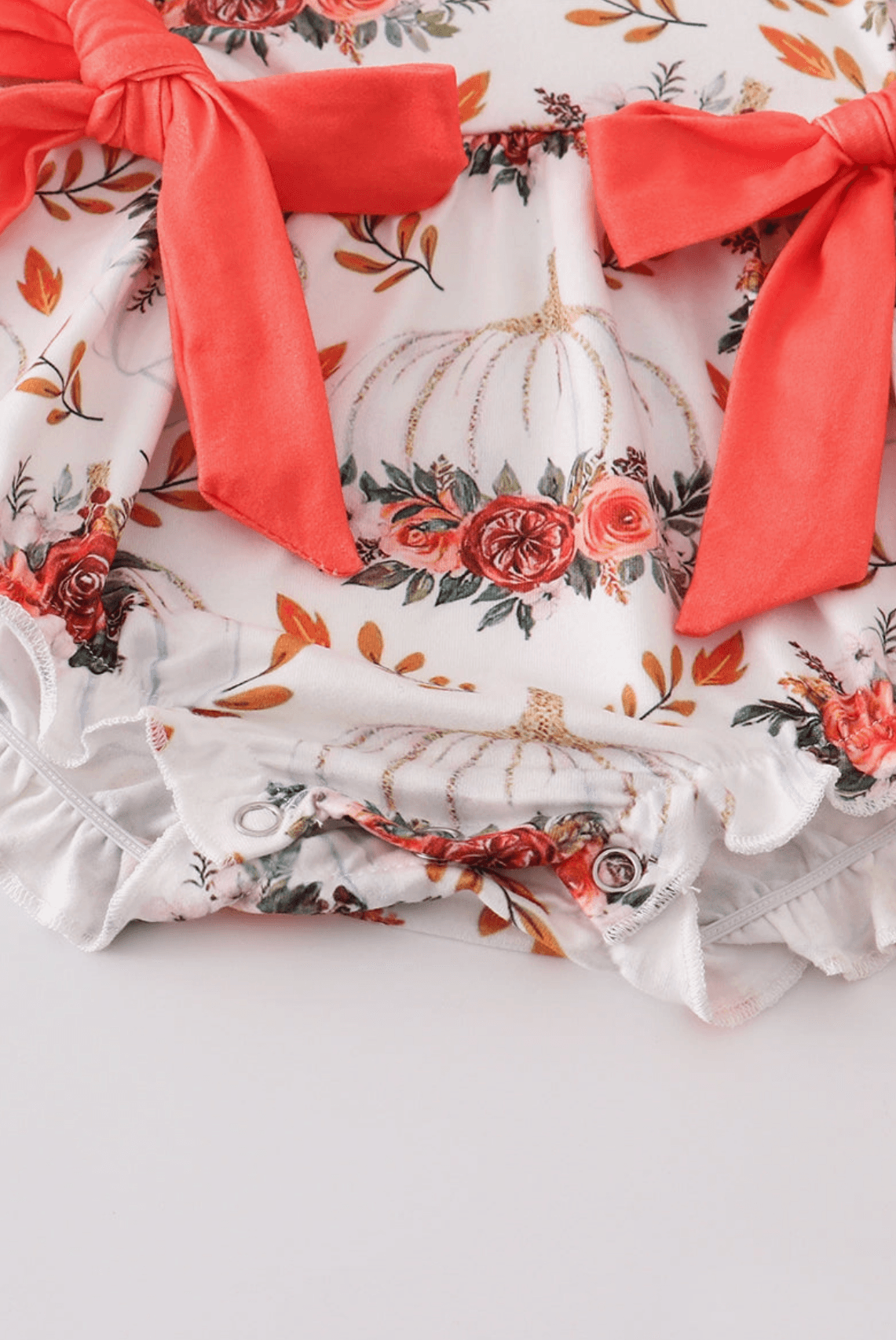 Orange Floral Print Bow Baby Romper Baby Clothes Maple & Co. Boutique