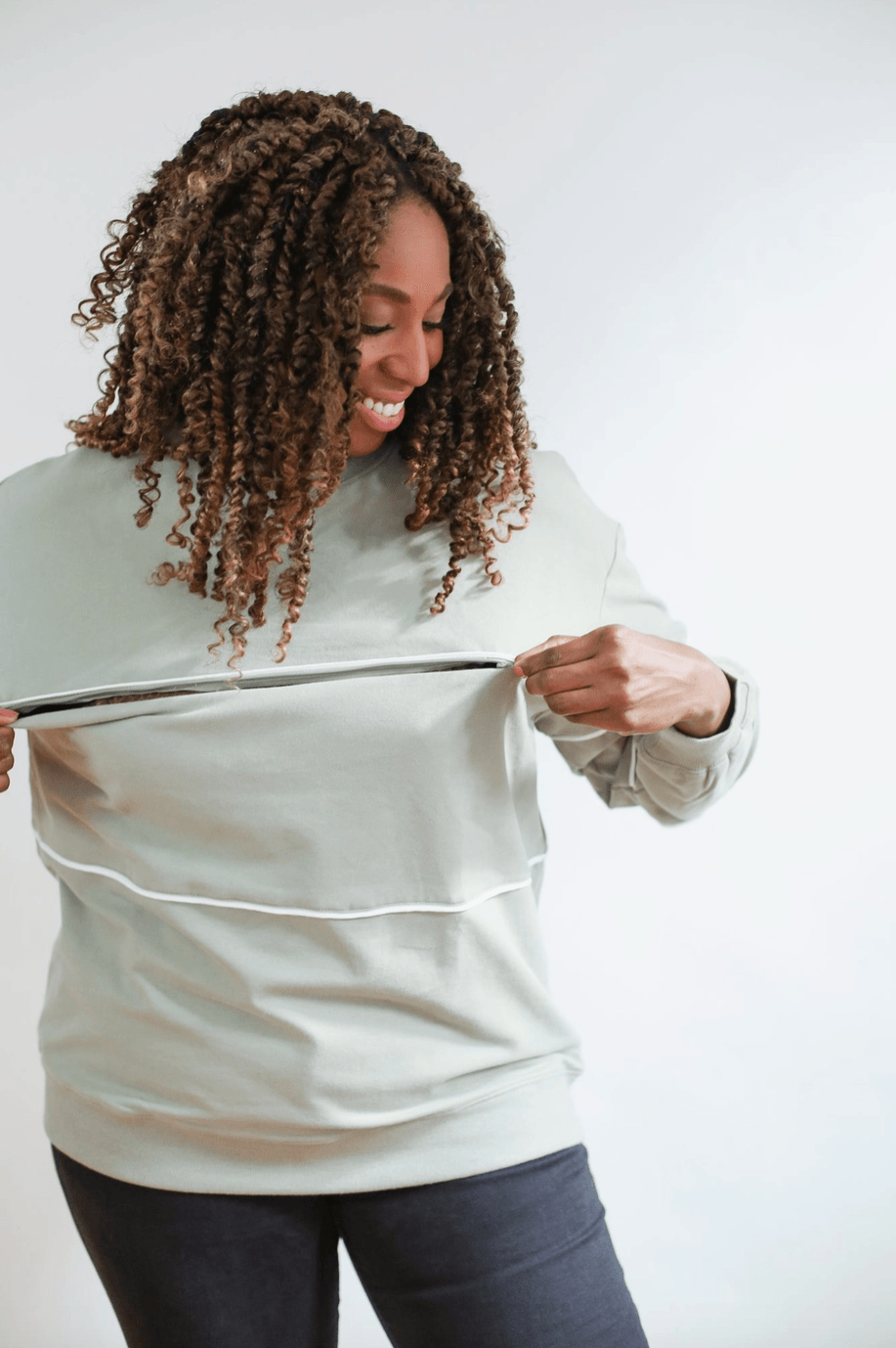Relaxed Fit Zipper Breastfeeding Sweatshirt Nursing Maple & Co. Boutique S-Sage
