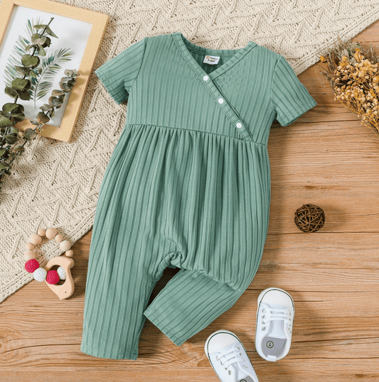Solid Ribbed V-Neck Jumpsuit Baby Onesie Maple & Co. Boutique 6M-9M