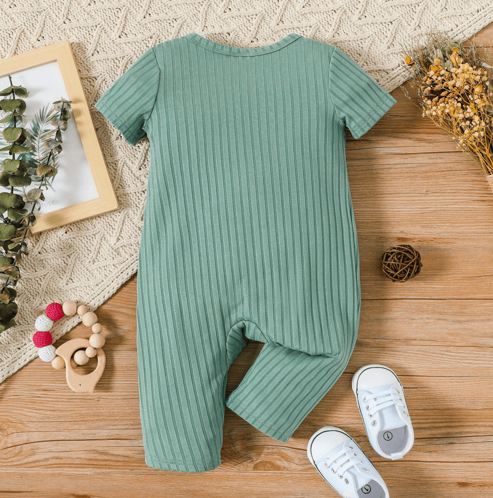 Solid Ribbed V-Neck Jumpsuit Baby Onesie Maple & Co. Boutique
