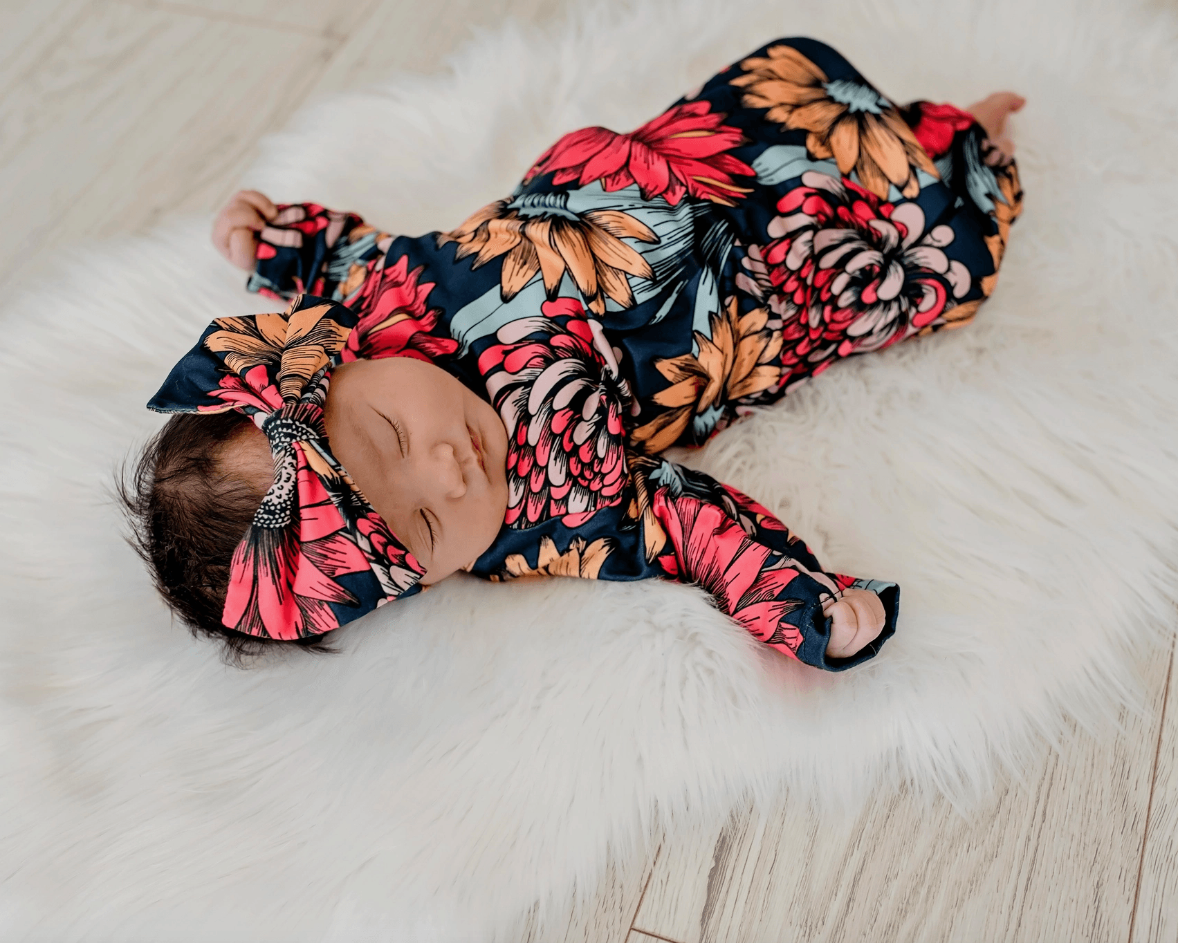 Sunflower Baby Gown and Bow Headband Newborn Maple & Co. Boutique