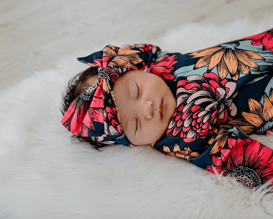 Sunflower Baby Gown and Bow Headband Newborn Maple & Co. Boutique