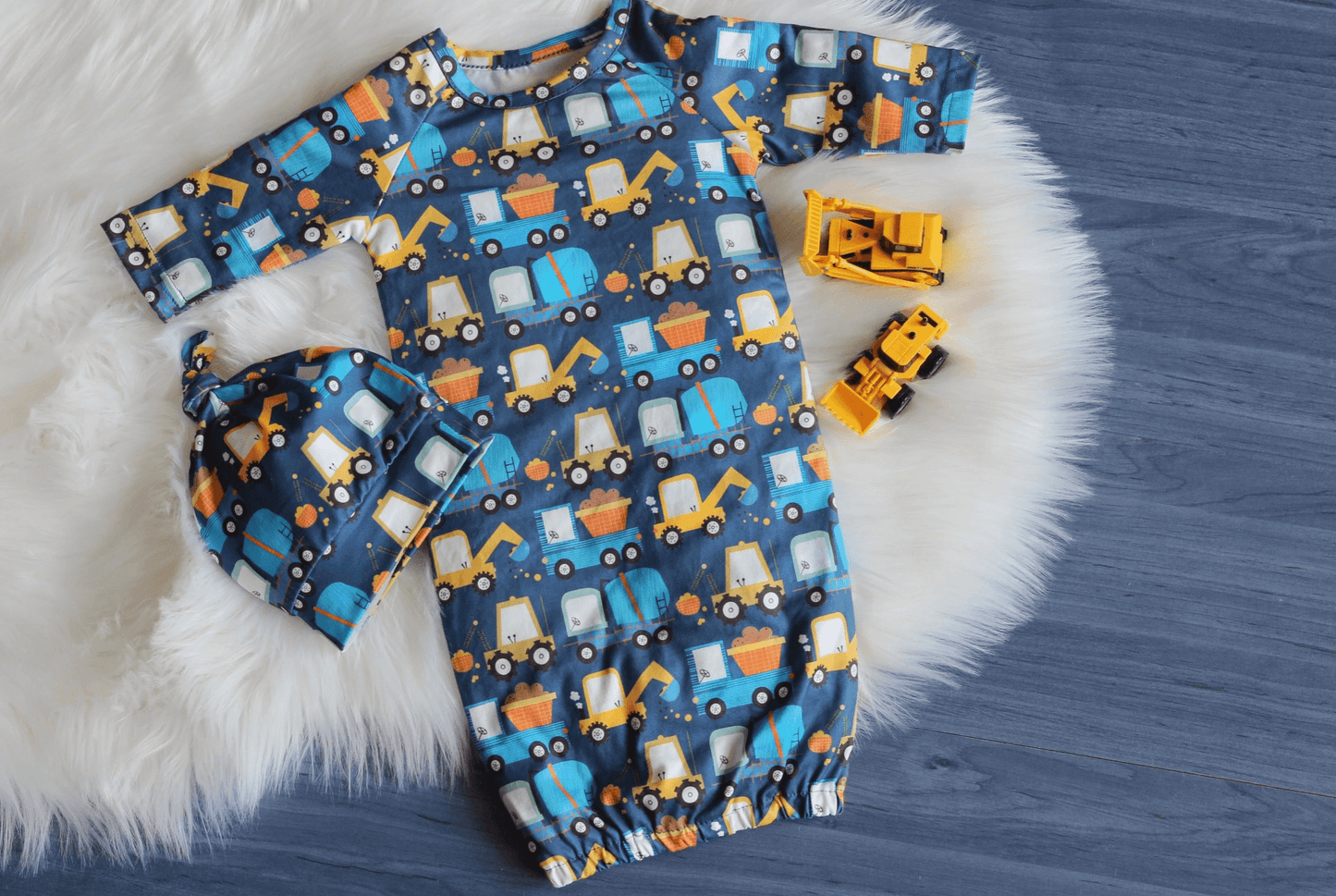 Truck Baby Gown and Hat Set Newborn Maple & Co. Boutique