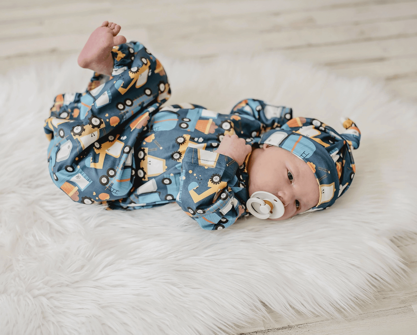 Truck Baby Gown and Hat Set Newborn Maple & Co. Boutique