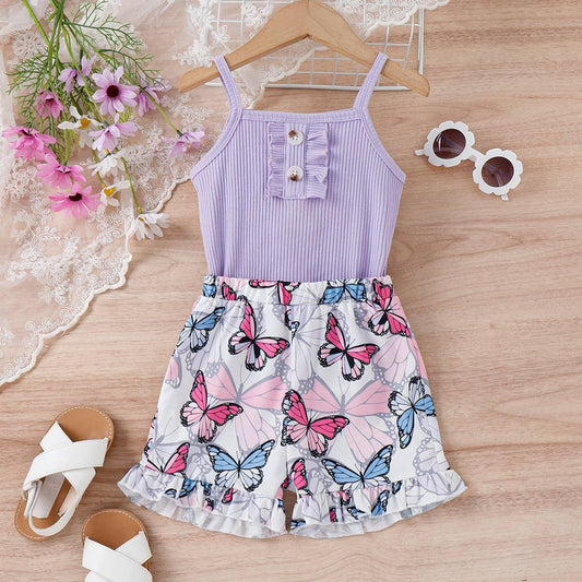 2pcs Toddler Girl Sweetd Camisole and Butterfly Shorts Set Kids Clothes Maple & Co. Boutique 2T