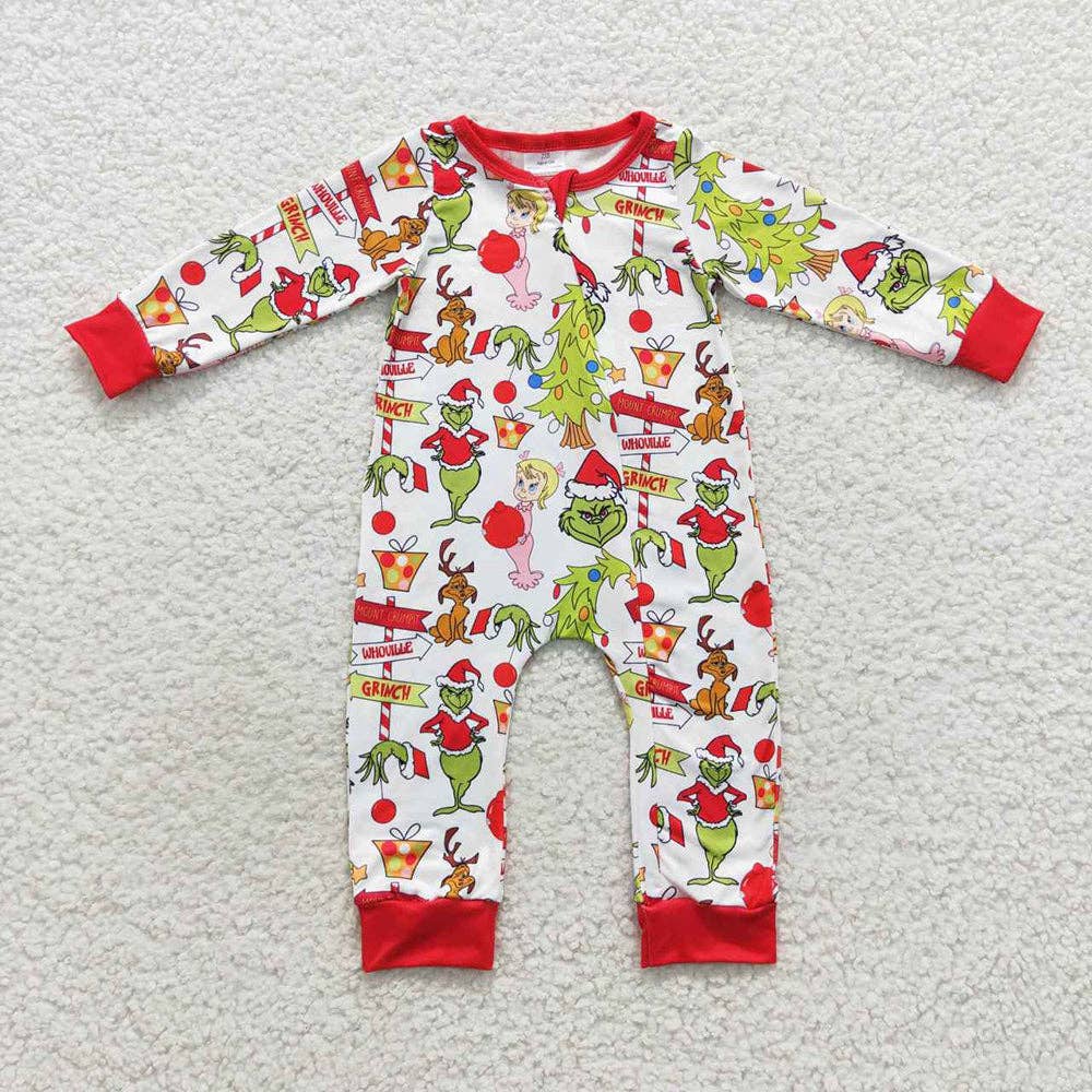 Christmas Grinch Romper Baby Onesie Maple & Co. Boutique 3M-6M
