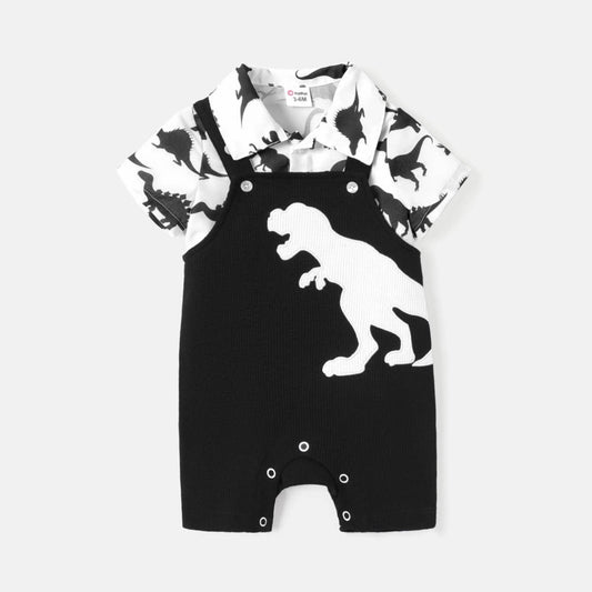 Baby Boy Allover Shirt and Overalls Shorts Set Baby Clothes Maple & Co. Boutique 3M-6M