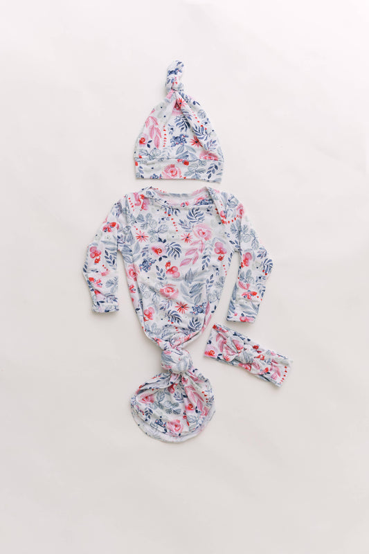 Baby Gown and Hat Set- 0-3M Newborn Maple & Co. Boutique