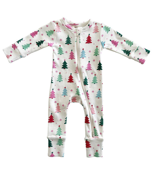 Christmas Trees 2-Way Zip Romper Baby Onesie Maple & Co. Boutique 0-3M