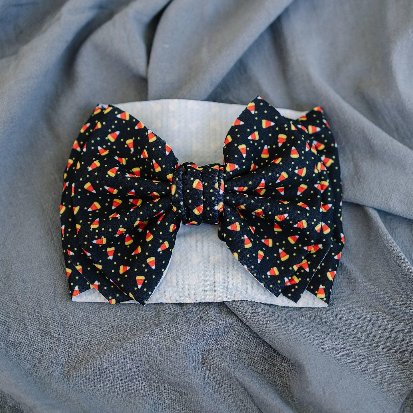 Candy Corn Double Texture Bow Baby Halloween Headwrap Baby Accessory Maple & Co. Boutique