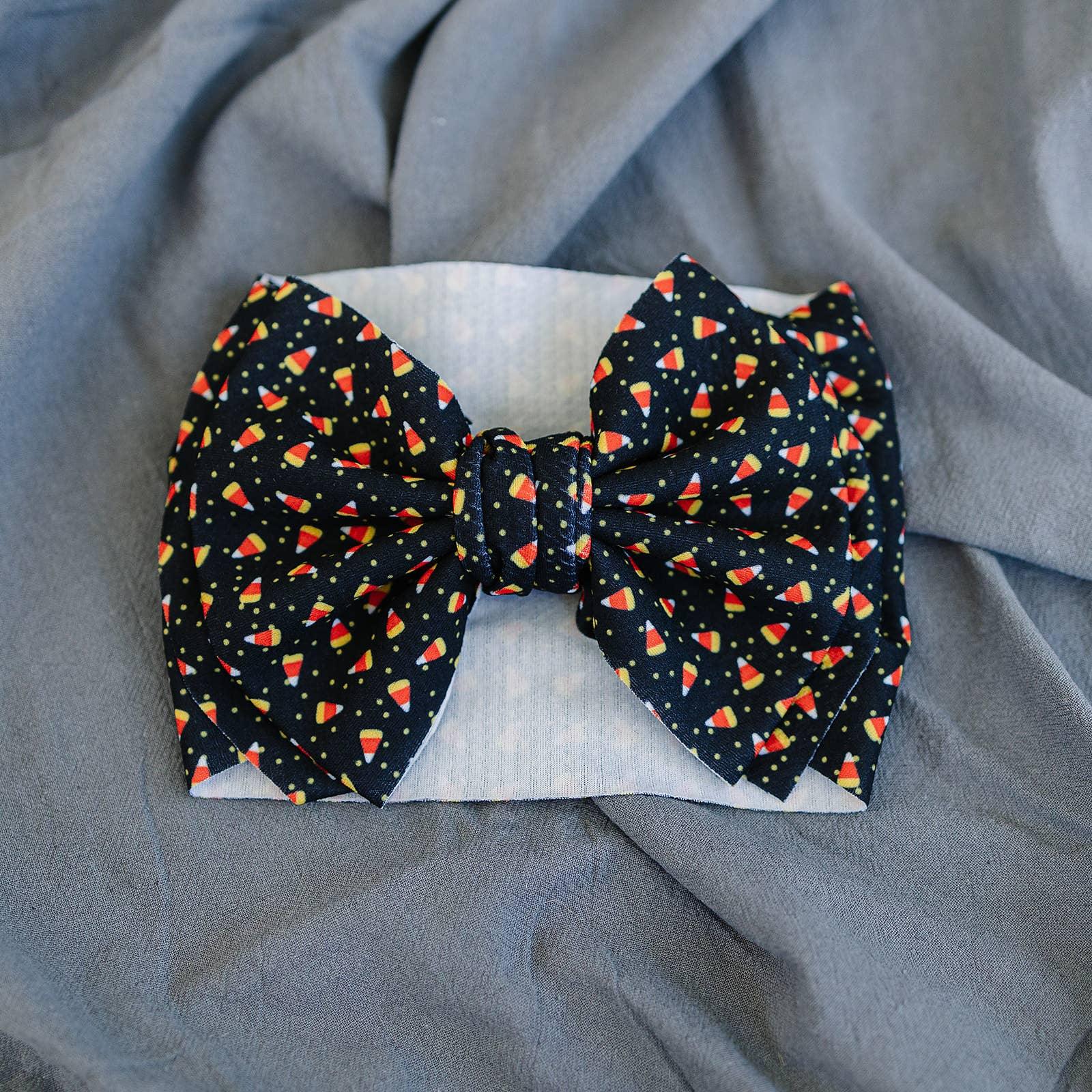 Candy Corn Double Texture Bow Baby Halloween Headwrap Baby Accessory Maple & Co. Boutique