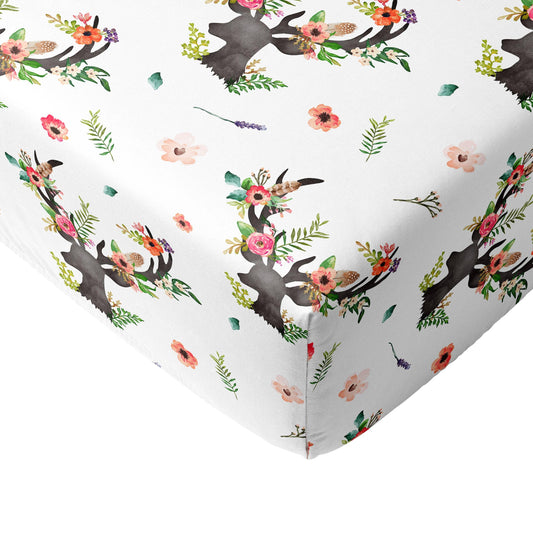 Floral Deer Crib Sheet Nursery Maple & Co. Boutique