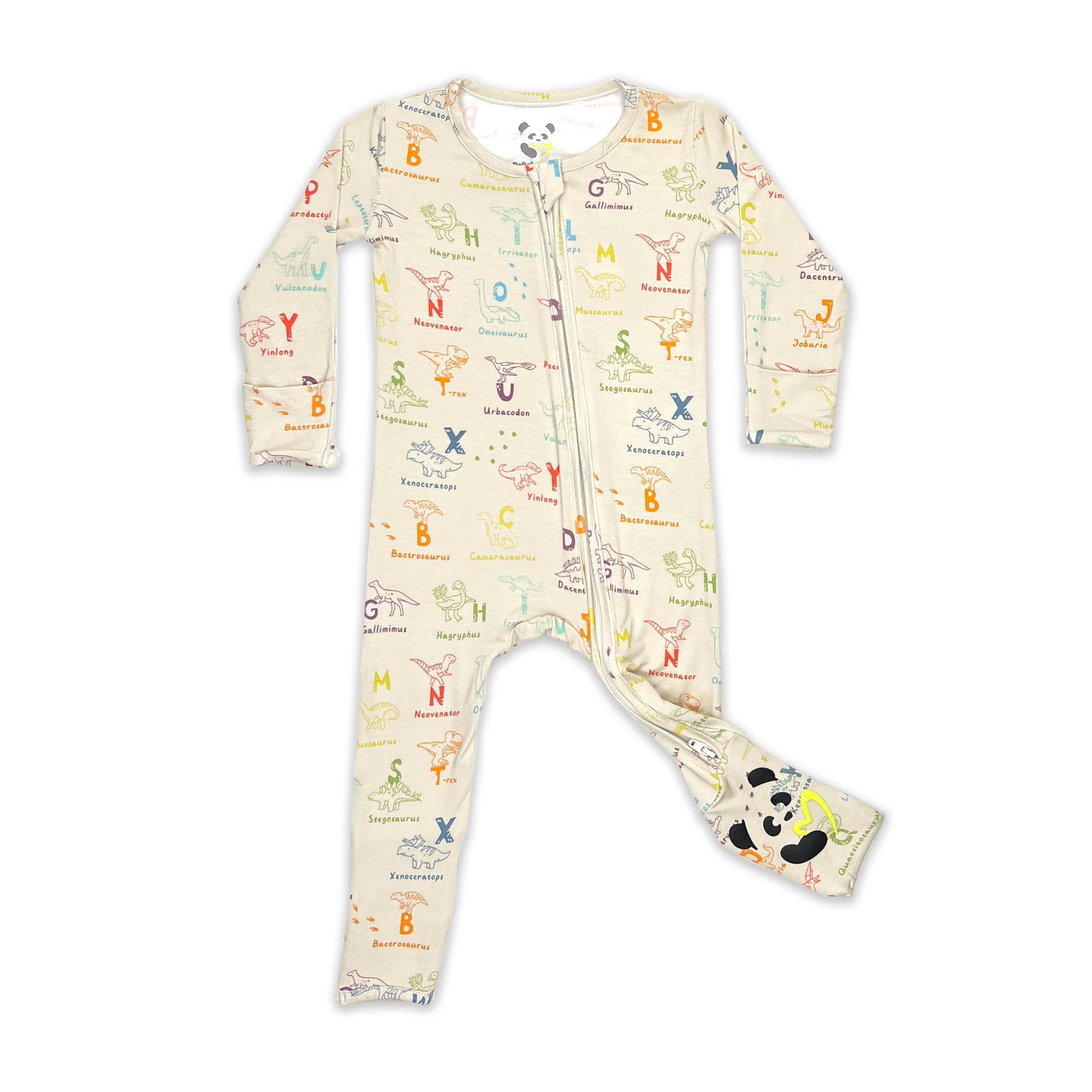 Dino ABC's Bamboo Convertible Footie Baby Onesie Maple & Co. Boutique 0-3M