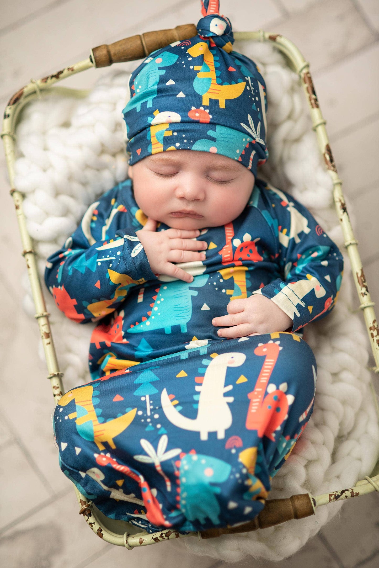 Dino Baby Gown and Hat Newborn Maple & Co. Boutique
