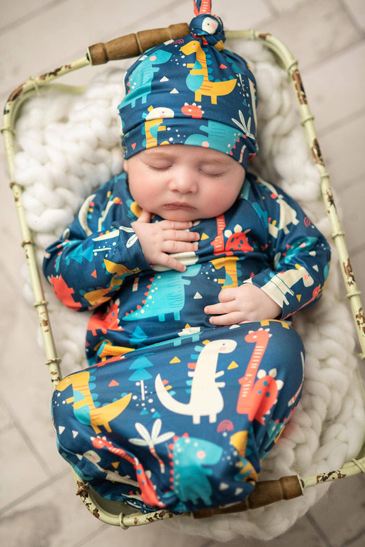 Dino Baby Gown and Hat Newborn Maple & Co. Boutique