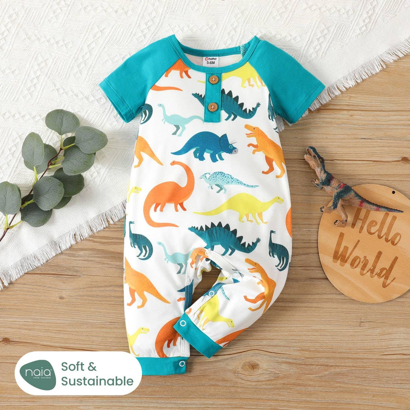Dinosaur Print Short-Sleeve Jumpsuit Baby Clothes Maple & Co. Boutique 9M-12M