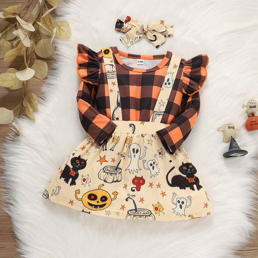 Halloween Plaid Ruffle Set Baby Clothes Maple & Co. Boutique 18M-24M