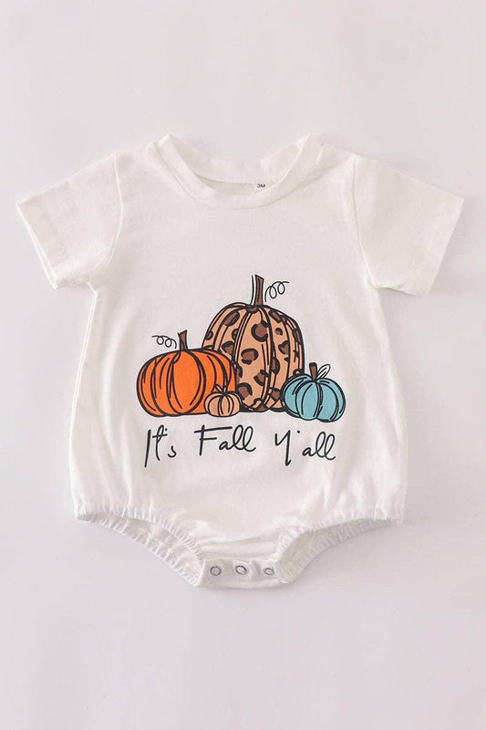 It's Fall Y'all Pumpkin Baby Romper Baby Onesie Maple & Co. Boutique 3M