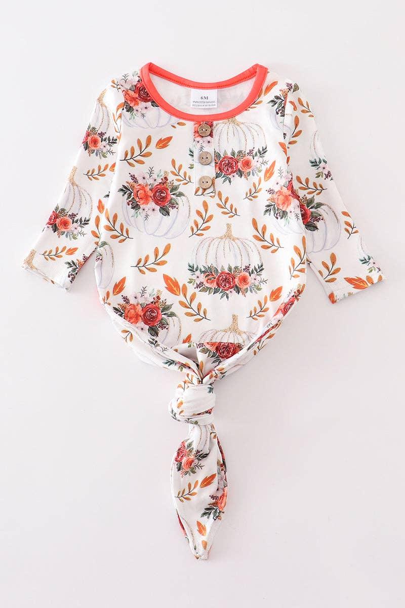 Orange Floral Print Baby Gown Baby Clothes Maple & Co. Boutique 3M