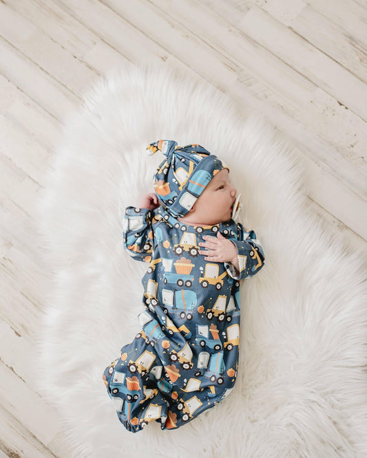 Truck Baby Gown and Hat Set Newborn Maple & Co. Boutique