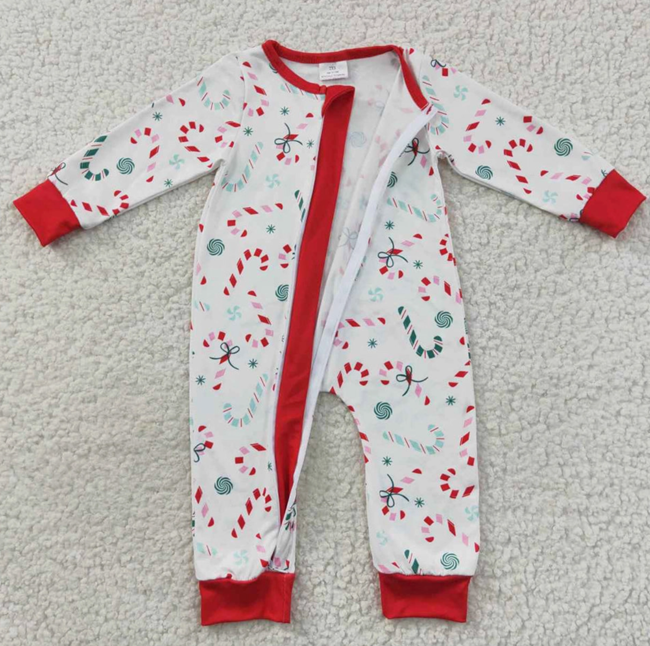 Candy Cane Christmas Romper Baby Onesie Maple & Co. Boutique   