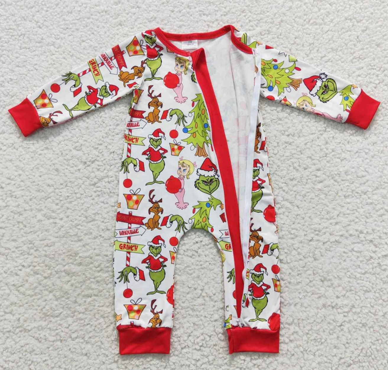 Christmas Grinch Romper Baby Onesie Maple & Co. Boutique   