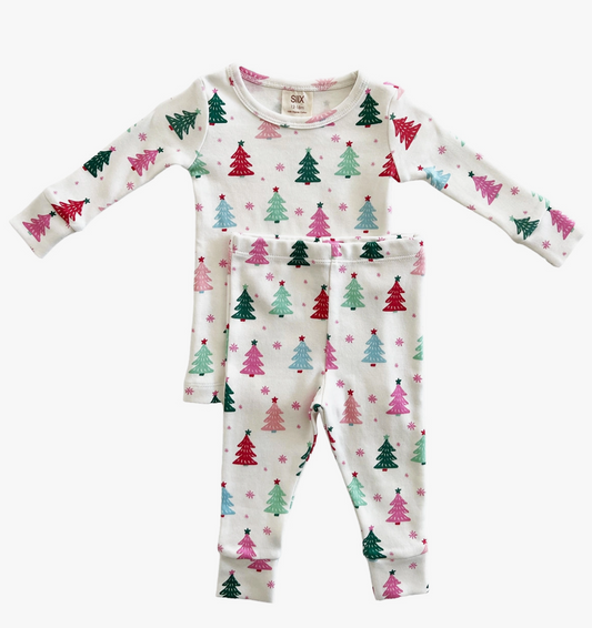 Christmas Trees 2-Piece Set (Pink) Kids pajamas Maple & Co. Boutique 2T  