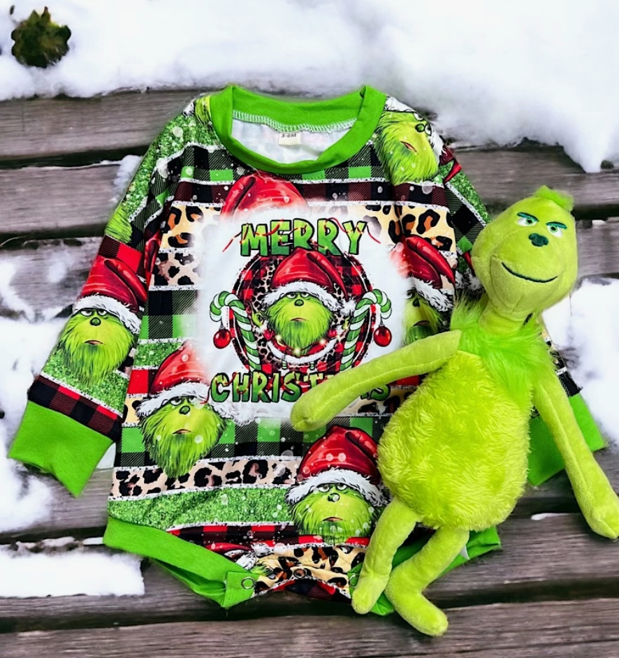 Christmas Grinch Onesie Baby Onesie Maple & Co. Boutique 0-3M  