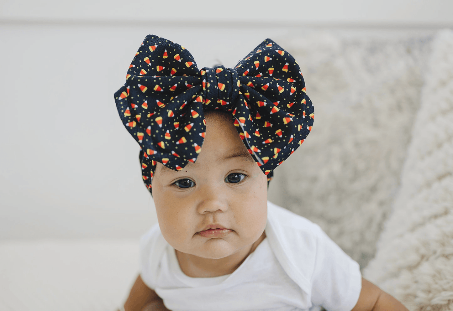 Candy Corn Double Texture Bow Baby Halloween Headwrap Baby Accessory Maple & Co. Boutique   