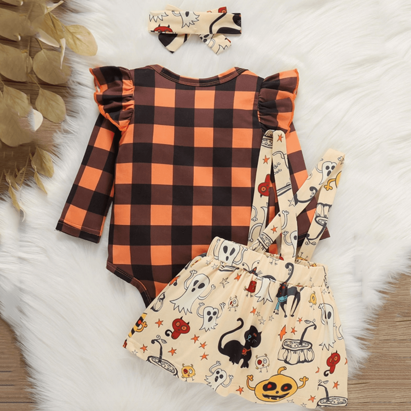 Halloween Plaid Ruffle Set Baby Clothes Maple & Co. Boutique   