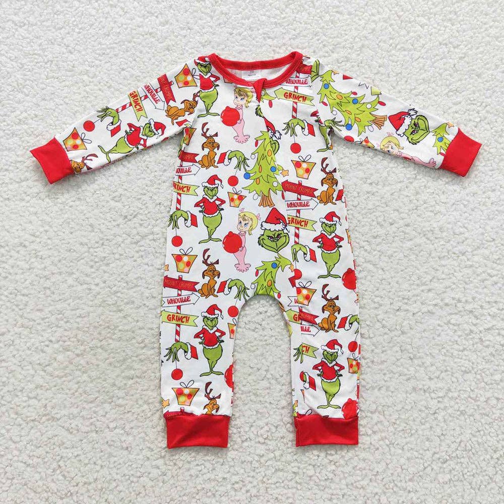 Christmas Grinch Romper Baby Onesie Maple & Co. Boutique 3M-6M  