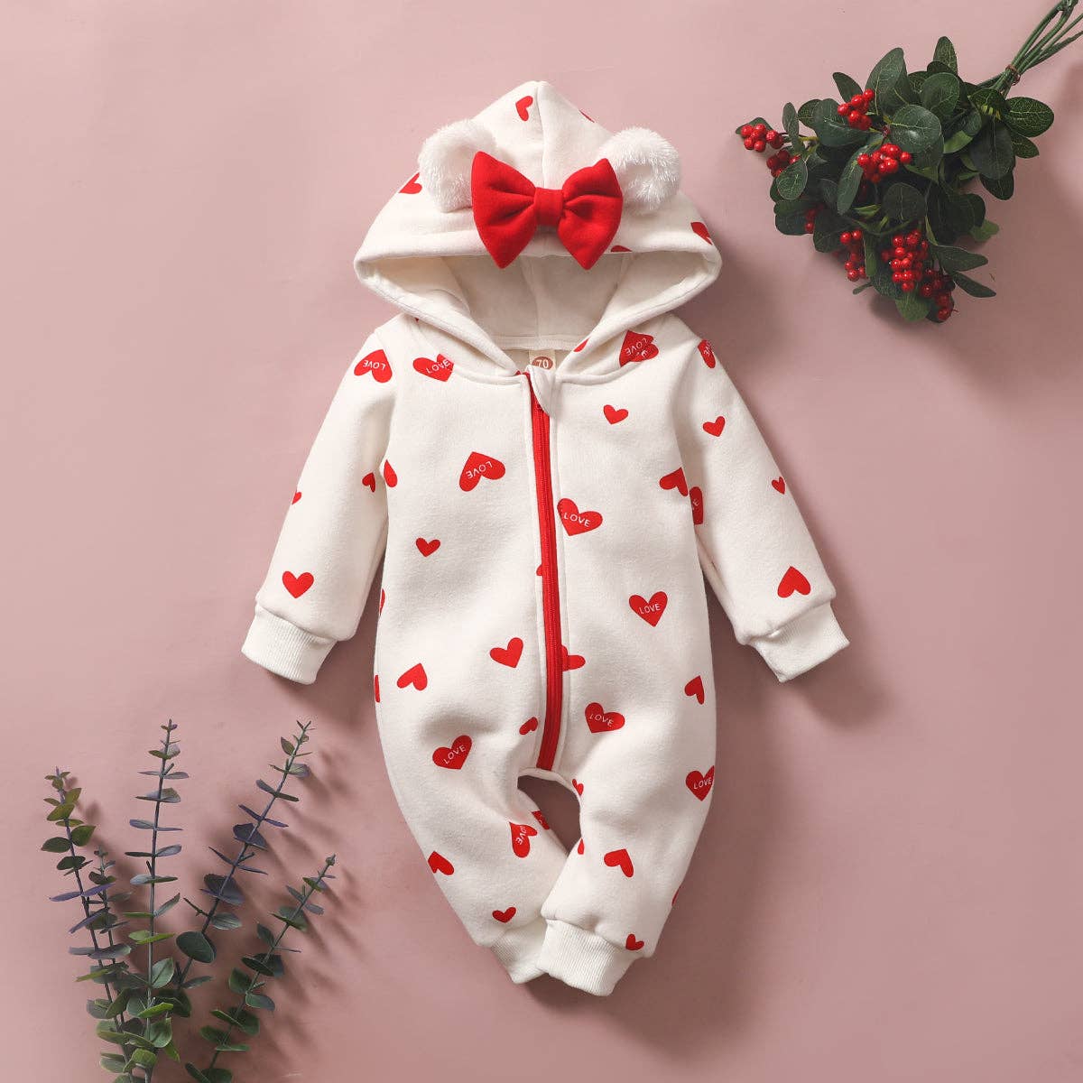 Valentine’s Day Baby Heart Jumpsuit Baby Onesie Maple & Co. Boutique 0-3M