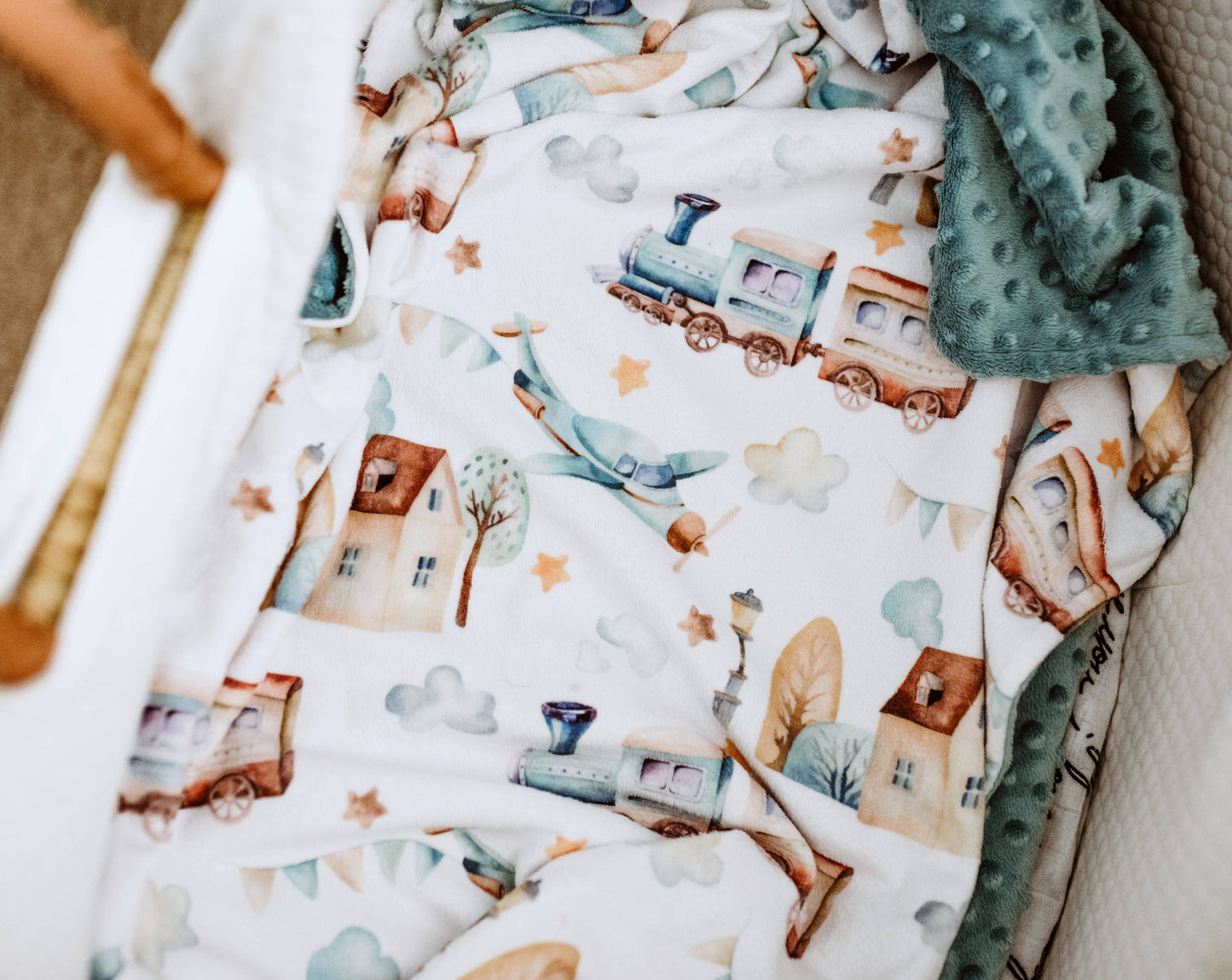 Premium Baby & Toddler Minky Blanket - Planes, Trains Blanket Maple & Co. Boutique   